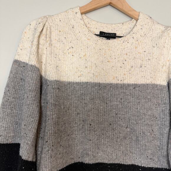 1.STATE Colorblock Puff Sleeve Donegal Knit Sweater - Size Small - NWT - Picture 2 of 9
